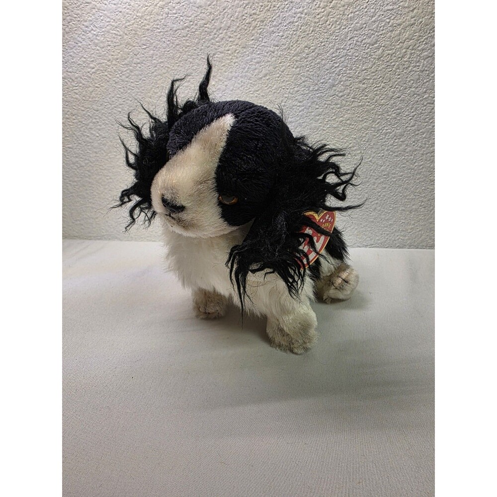 Ty Beanie Baby FROLIC Spaniel Dog 6” 2005 Retired Black White Plush Toy With Tag